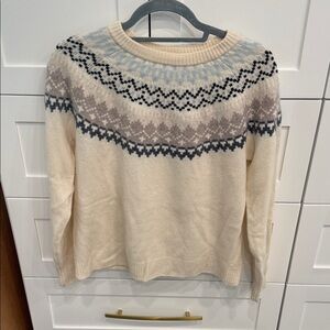 Aqua Cream and Gray Patterned Cashmere Sweater